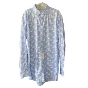 Michael Strahan Shirt Mens XL Tall 18 38-39 NEW Blue Plaid Paisley Career Office